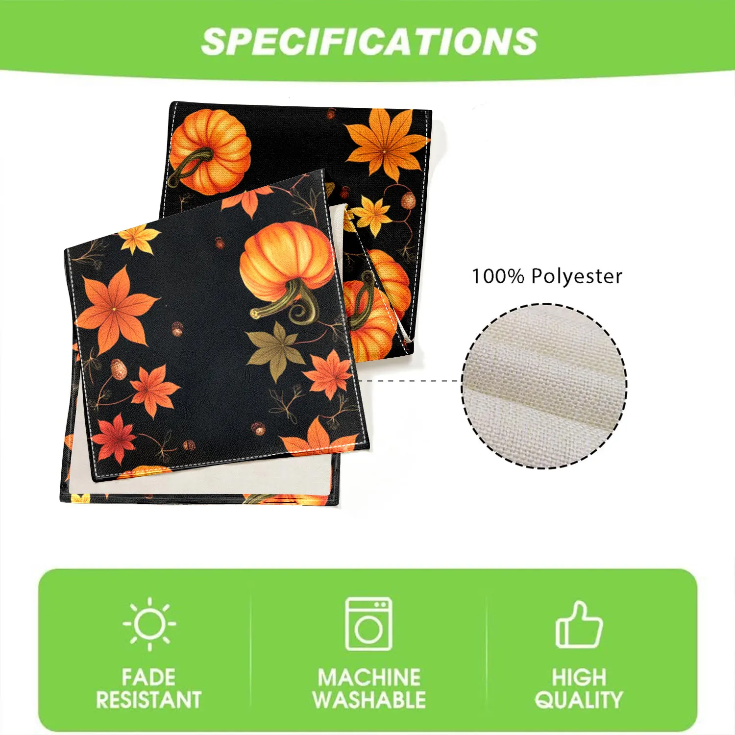 قطعة واحدة من مفرش طاولة بطابع الخريف مع أنماط أوراق اليقطين والخريف، مناسبة لزينة الخريف وعيد الشكر #6