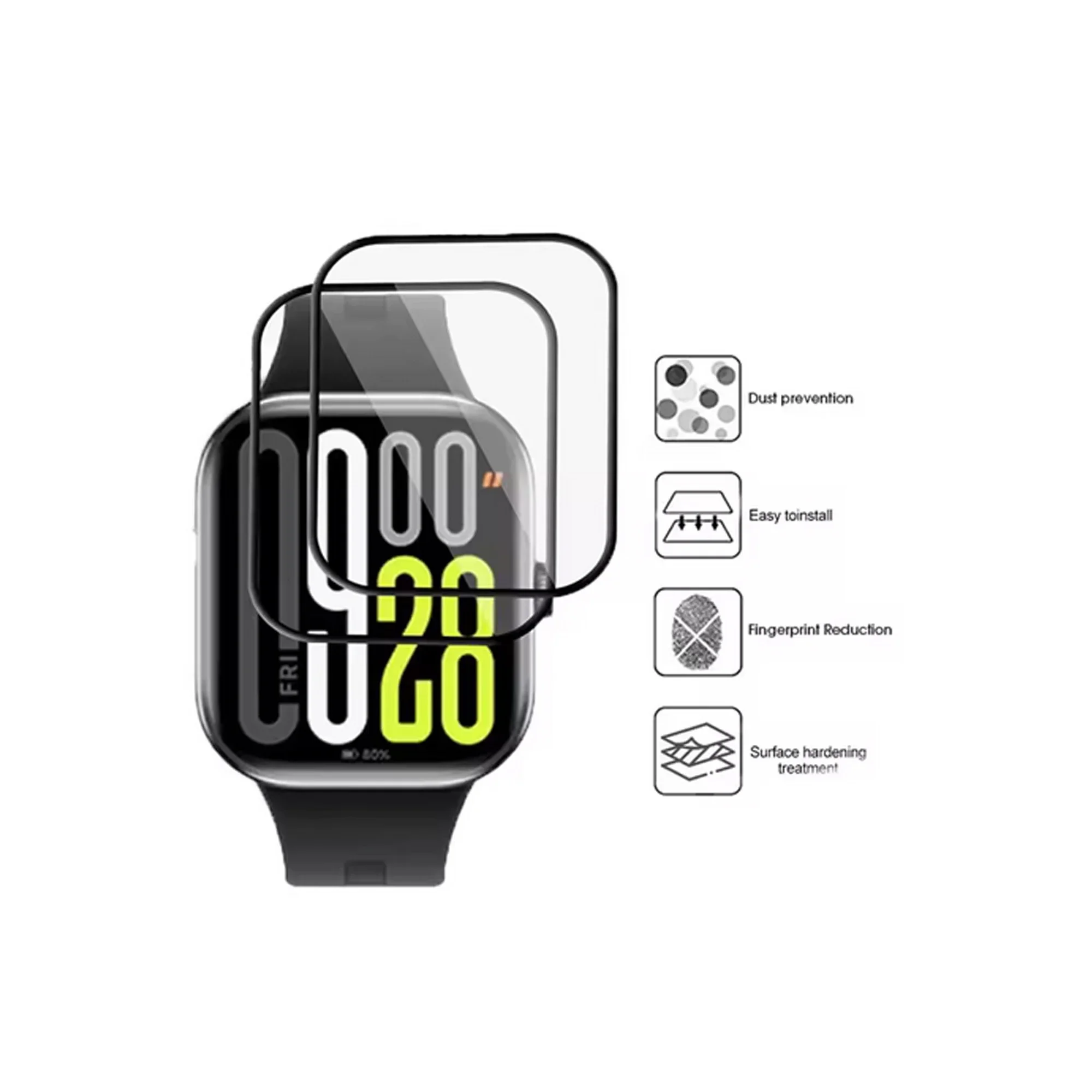 واقي شاشة لساعة Redmi Watch 5 HD 3D طبقة حماية كاملة من الزجاج