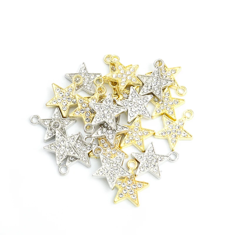 10pcs/lot Stars Metal Setting Rhinestones Charm Zinc Alloy Crystals Pentagram Pendant for Jewelry DIY Necklace Earrings Supplies