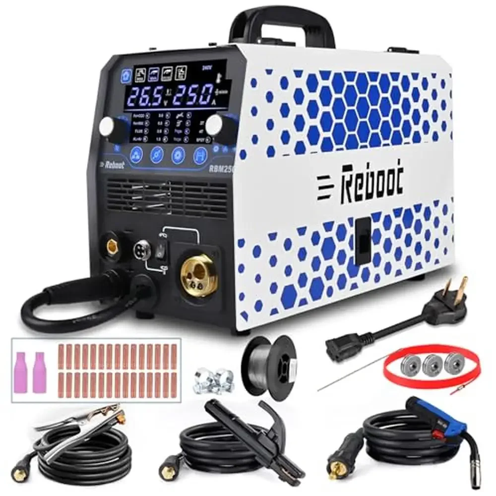 250Amp 6-in-1 Welder Gas/Gasless Flux Core MIG/Stick/Lift TIG/Spot Welding 120V/240V Aluminum Multi Process Welding Kit with