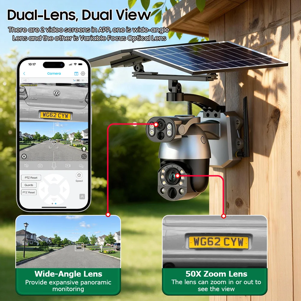 10MP 4K 50X Optical Zoom Home Solar Camera 4G SIM CCTV Outdoor Surveillance WiFi  Security PTZ Auto Tracking Night Vision IP Cam