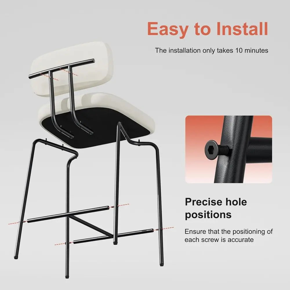 Bar Stools Set o 4, Kitchen Counter stools with Backs and Metal Legs, 26 inch Barstools or Counter Height, abric in White - view 5
