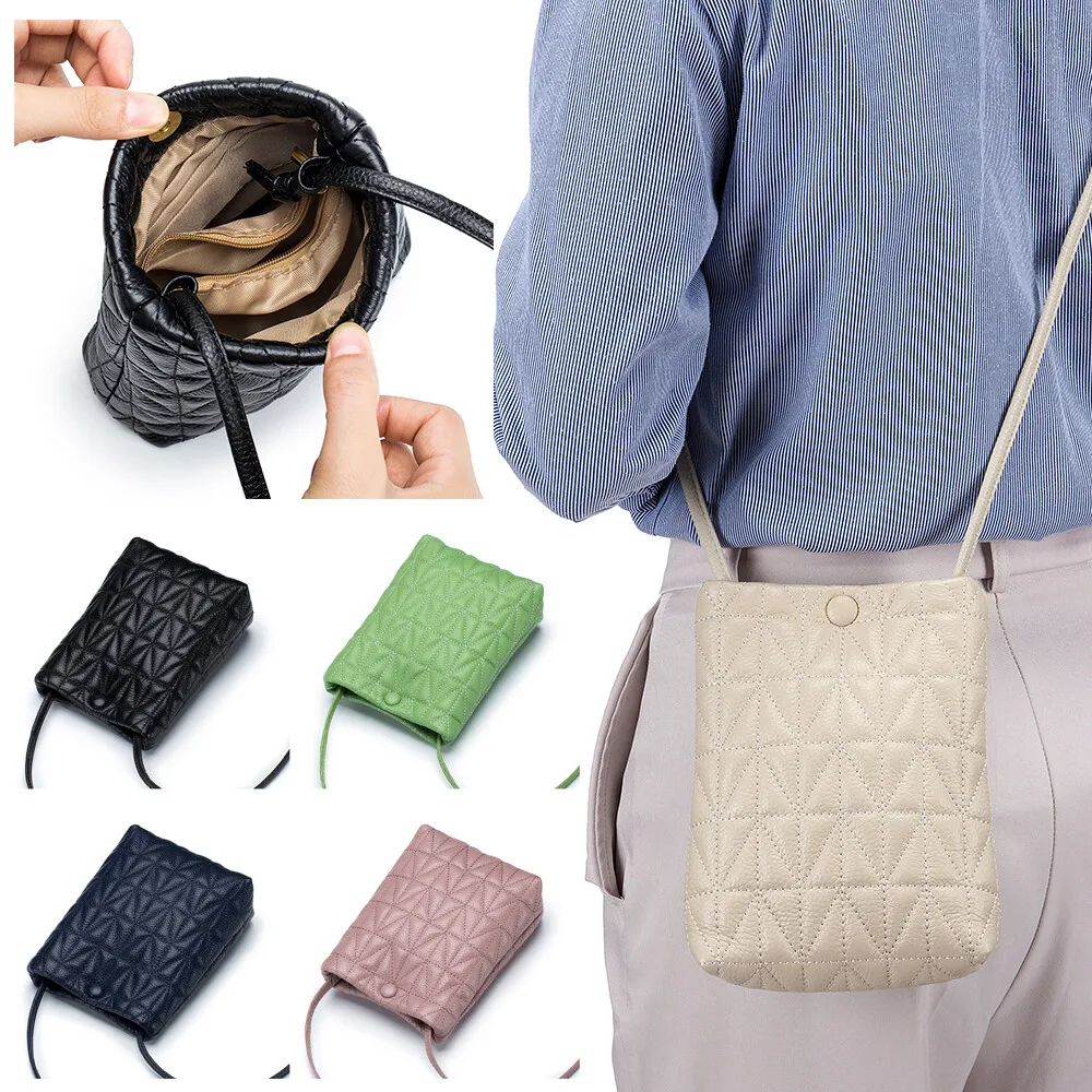 

Genuine Leather Soft Quilted Phone Crossbody Small Purse, Shoulder Card Slot Pocket Wallet Bag Cell Phone Pocket Purse Bag