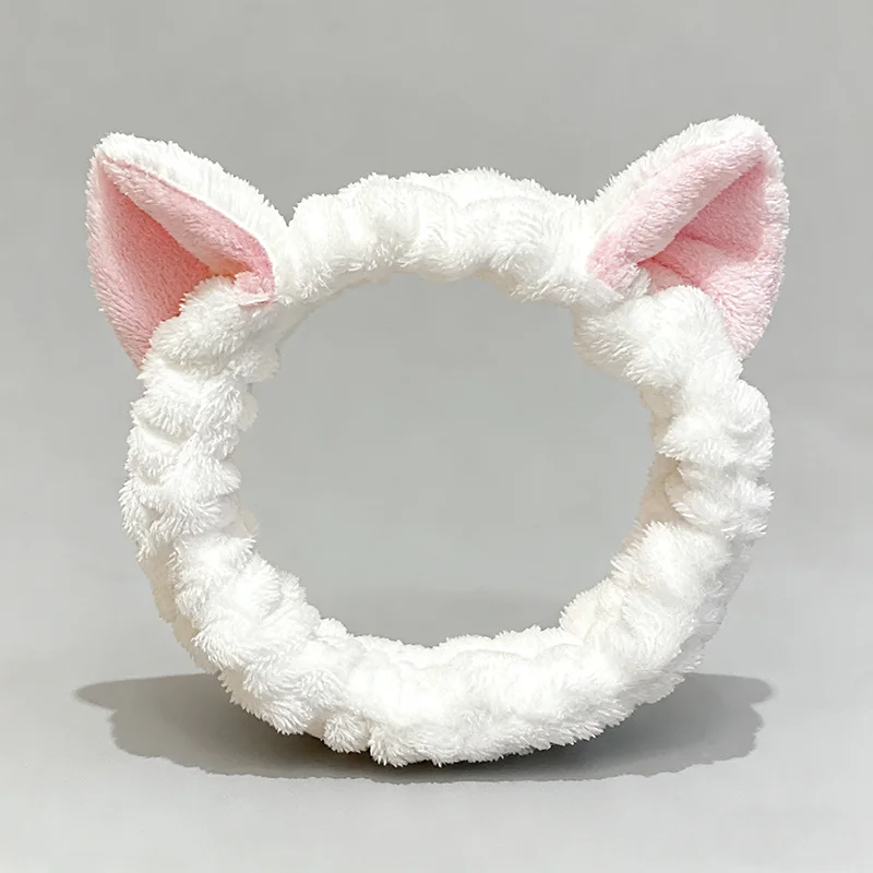 부드러운 플러시 고양이 코랄 헤어밴드 귀여운 헤어 리본 여성용 세안 메이크업 밴드 소녀 액세서리 헤어드레싱 헤어밴드