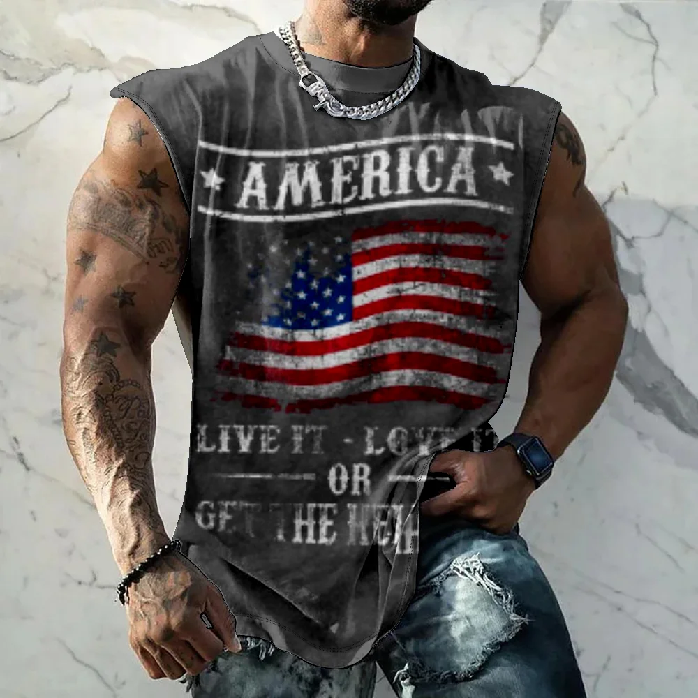 Camiseta sin mangas para hombre American Live it Love it, camisas americanas sin mangas, chaleco deportivo informal holgado y cómodo para verano, ropa de calle