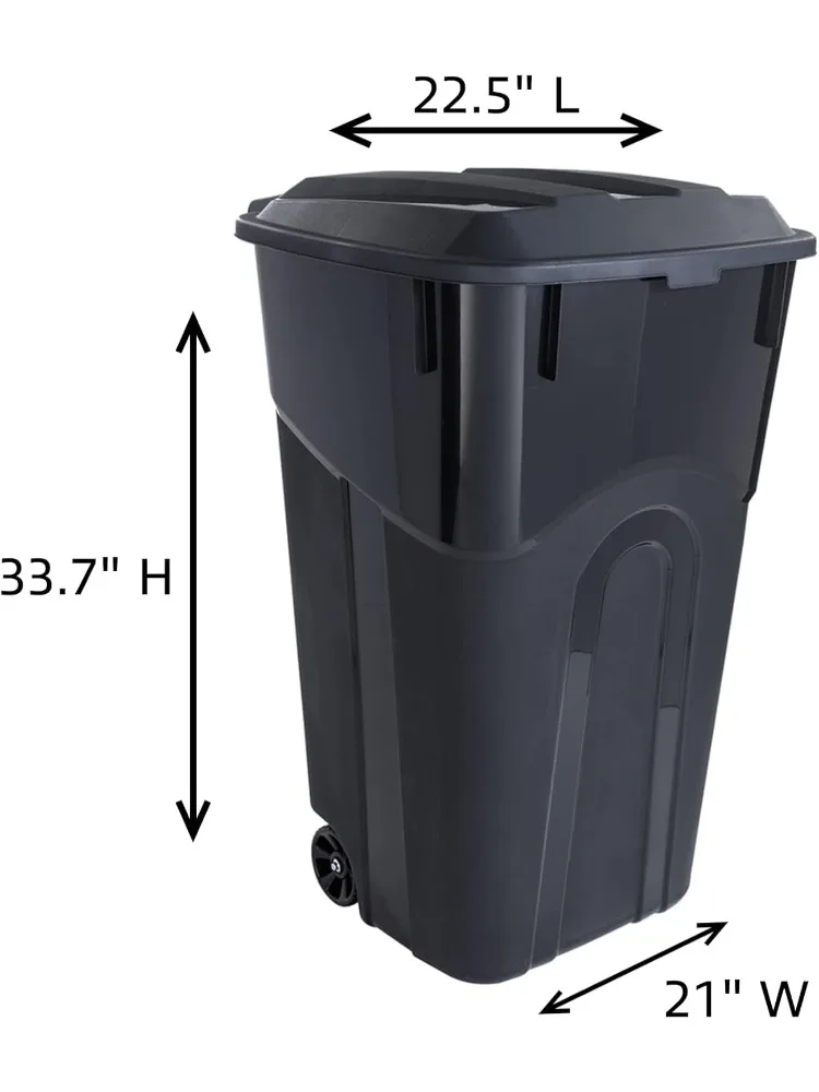 32 Gallon Wheeled Outdoor Garbage Can with Attached Snap Lock Lid and Heavy-Duty Handles, Black, Heavy-Duty Construction