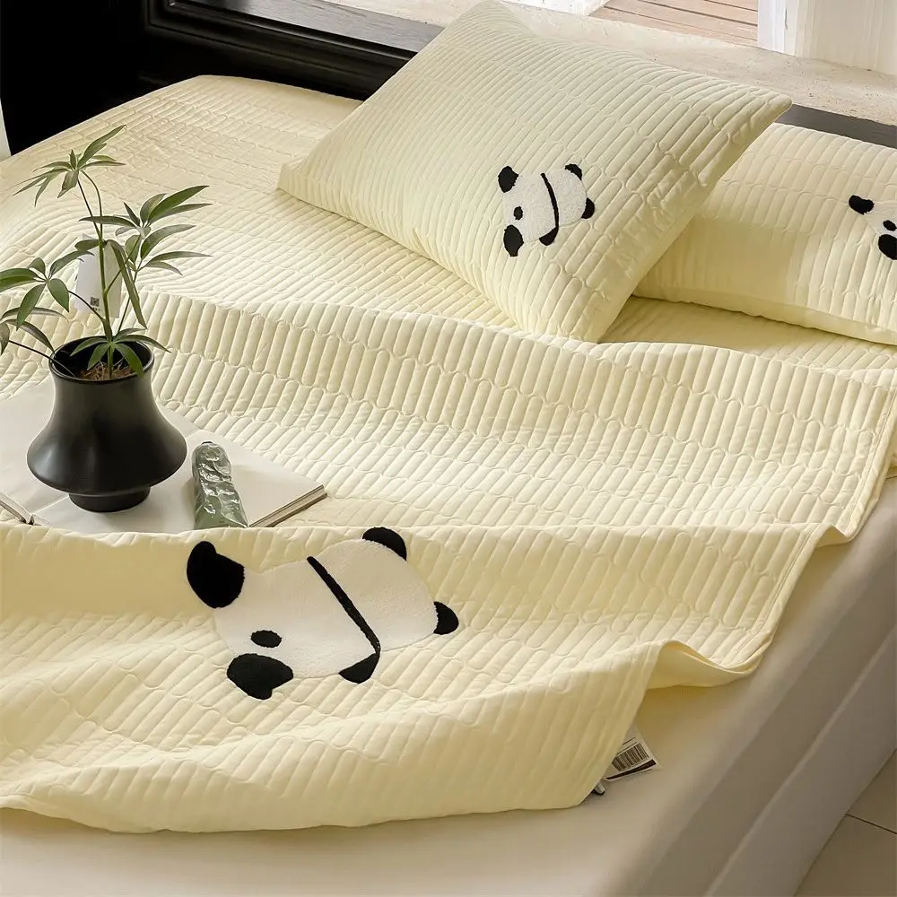 Cartoon Panda Embroidered Cotton Mattress Protective Cover with High Home Quilted Bed Sheet