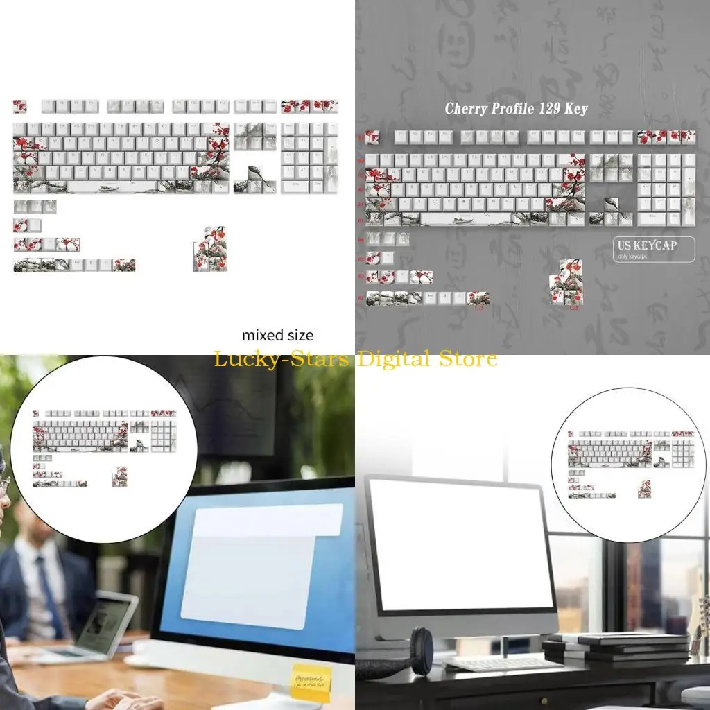 

T3EE 129-ключ PBT Dyesub Keycaps Plum Blossom для русских корейских японских клавиатур