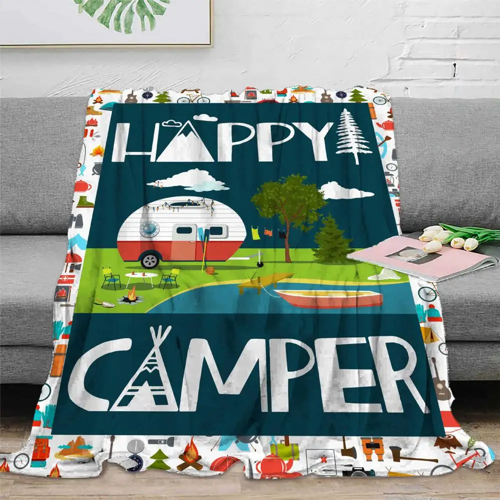 Flannel Blanket Camping Bus Series Bedroom Blanket Double Layers  Bus Pattern Series Sofa Air Conditioning Blanket Plush Blanket