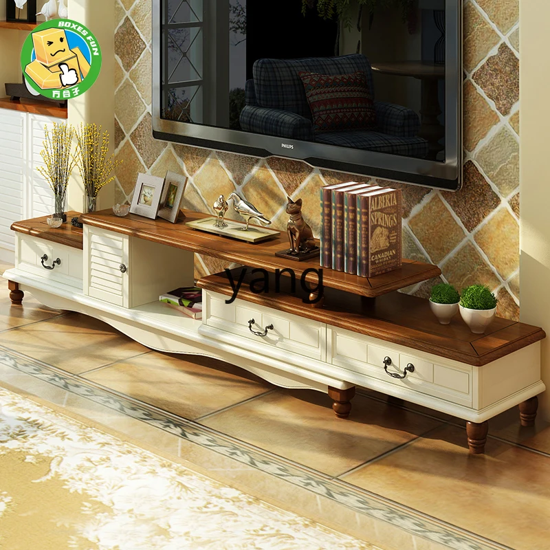 Yjq TV Cabinet and Tea Table Combination Solid Wood Mediterranean Style Small Apartment Living Room Paint