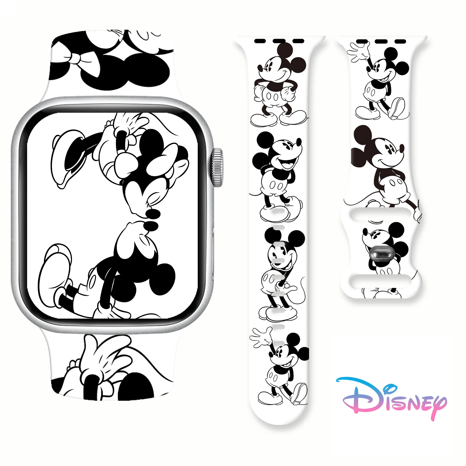 

Disney Black White Printed Strap for Apple Watch 46mm 44mm 42mm 41mm Silicone Band Replaceable Watchband for iWatch 11 10 9 8 SE