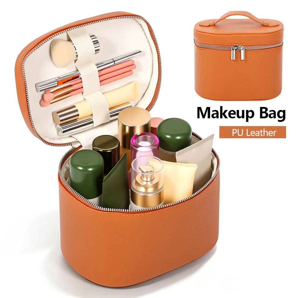 

Portable Makeup Bag Large-capacity PU Leather Cosmetic Box with Removable Divider Waterproof Toiletry Bag for Travel Daily Use