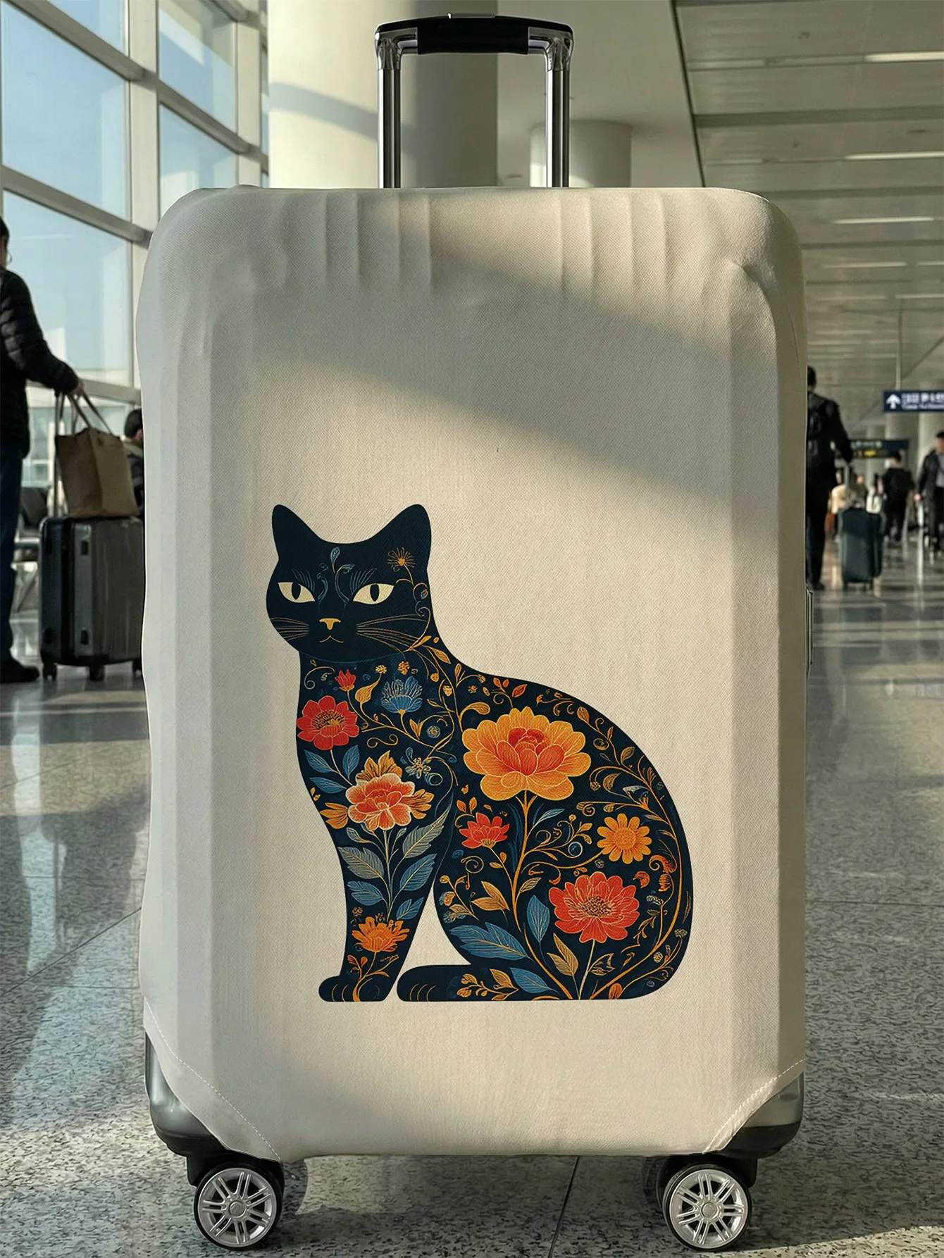 

Чехол для багажа с цветочным принтом и изображением кошки, подходит для чемоданов 18-32 дюймов, чехол на ручку чемодана, дорожные аксессуары