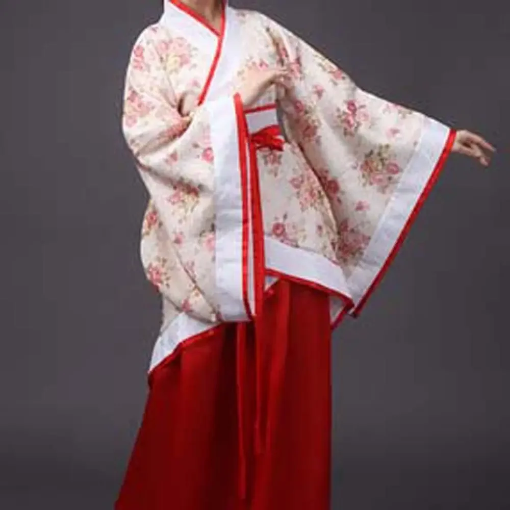 

Stage Costumes Chinese Hanfu Skirt Flower Embroidery Han Tang Dynasty Chinese Ancient Dress Chinese Folk Dance
