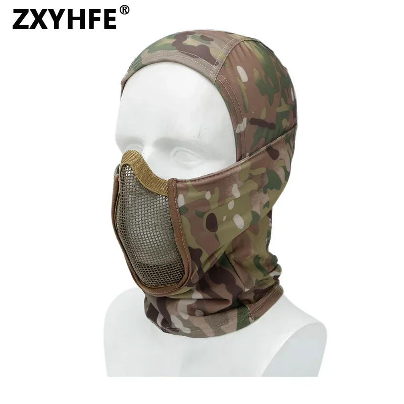 ZXYHFE Tactical Hunting Masks Safety Protective Headgear CS Wargame Cap Steel Mesh Airsoft Paintball Outdoor Shooting Equipment