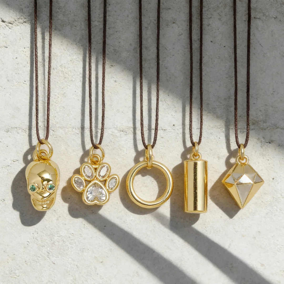 3Pcs Pendants Gold Plated DIY Jewelry Making Cute Skull Diamond Paw Print Circle Barrel Charms for Necklace Bracelet Accessories