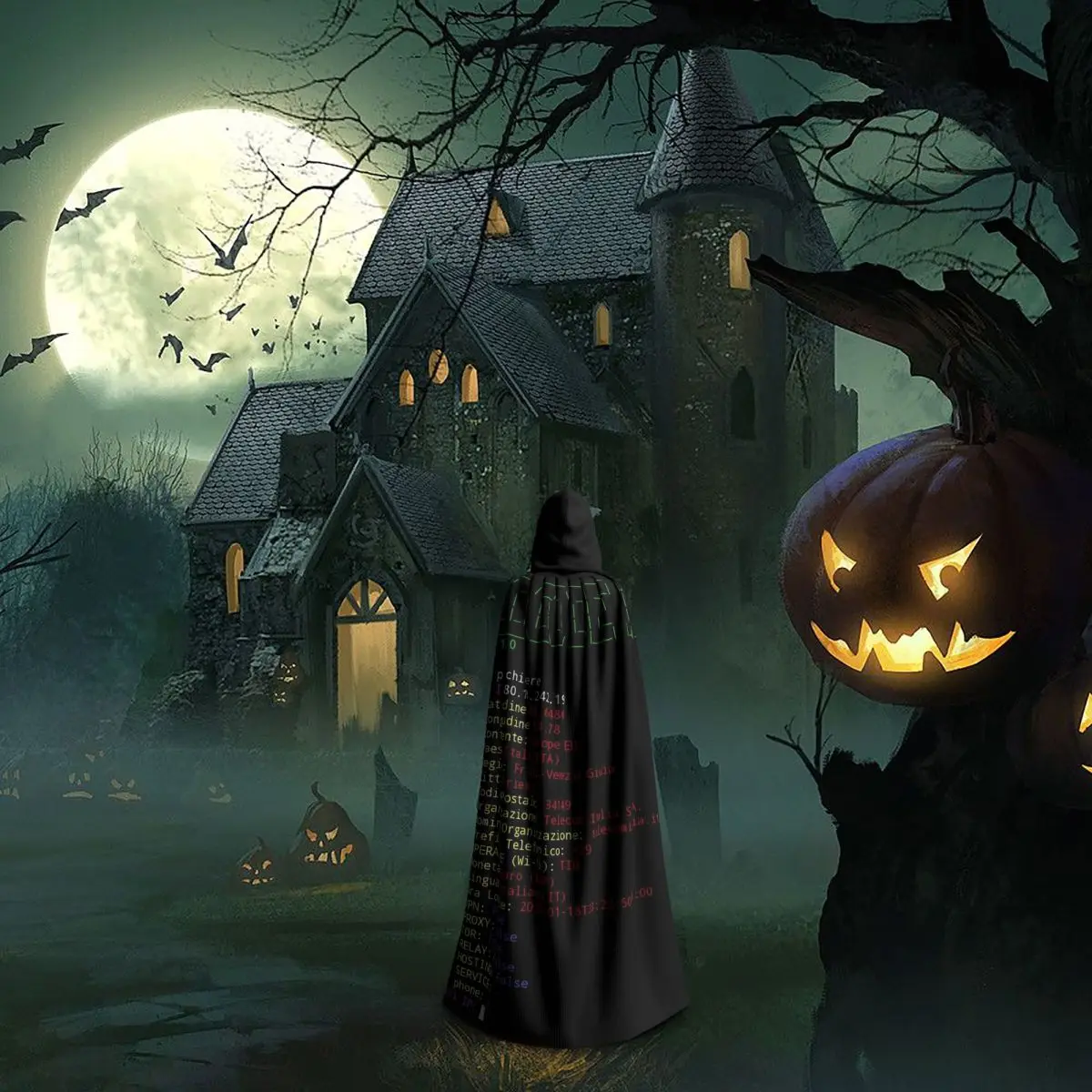 Código hacker código binário geek ciência computador longo com capuz capa bruxa traje medieval cosplay capa halloweenparty adulto unisex