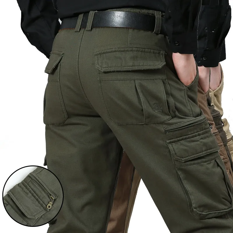 Straight Leg Cargo Man Pants Spring Multi-pockets Casual Trousers Autumn Green Cotton Pants Joggers Big Size 48