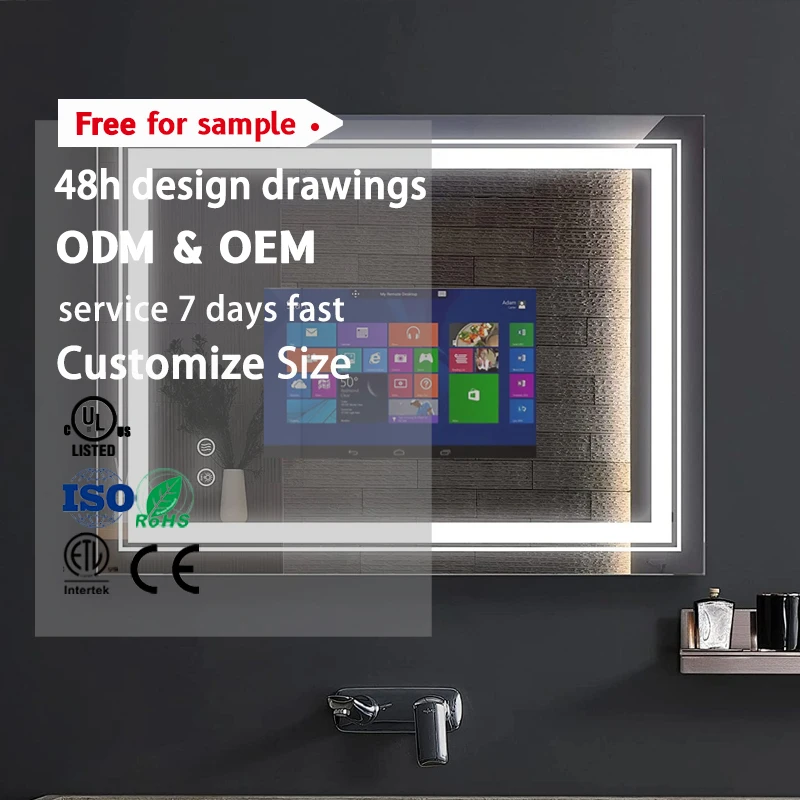 

Factory Outlet Touch Screen Interactive Rectangle Led Light Espejo Inteligente Smart Magic Mirror with Tv WIFI