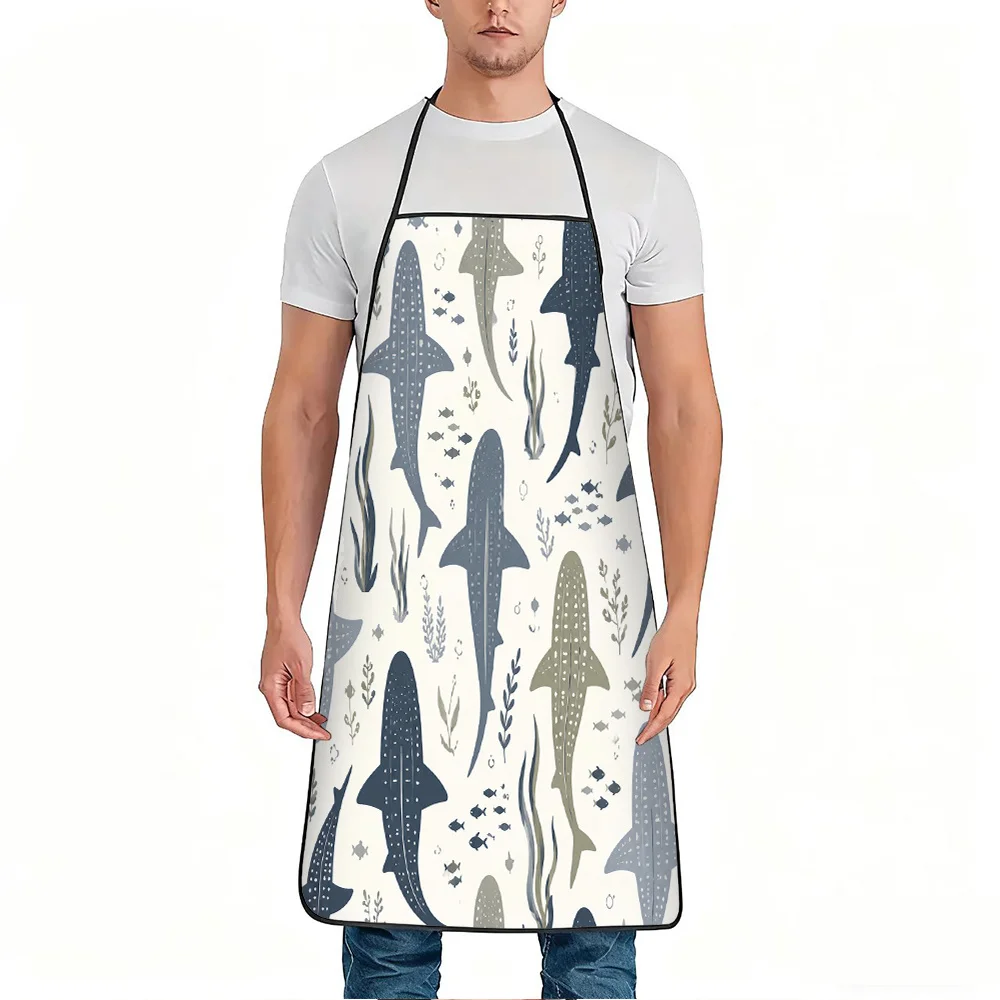 1pc Whale Shark Ocean Pattern Print Apron, Durable And Easy to Clean, Adjustable Waistband, Polyester Material, for Kitchen Cook