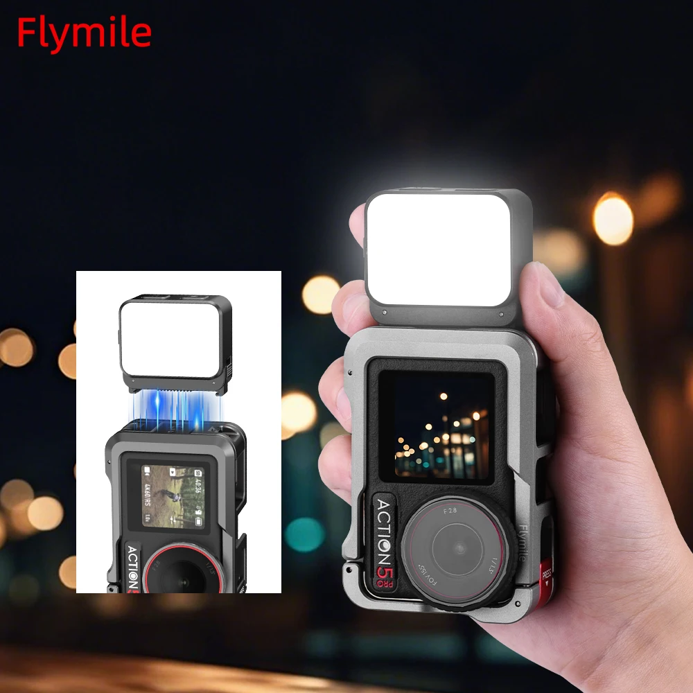 Магнитный светильник для видеоблогов Flymile для DJI Action 5 Pro/Action 4, мини-светодиодный светильник для экшн-камеры, видеосъемка, 3000K/4440K/8700K, регулируемый