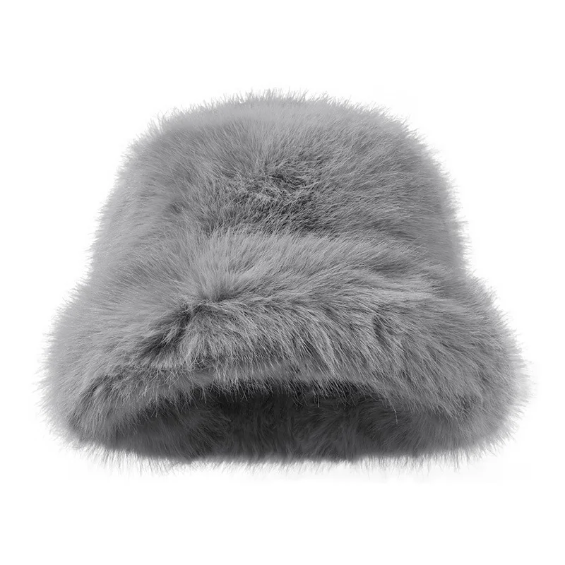 Versatile Warm Ear Protection Fisherman Hat Autumn and Winter Wide Brim Thickened Imitation Rabbit Fur Solid Color Plush Hat