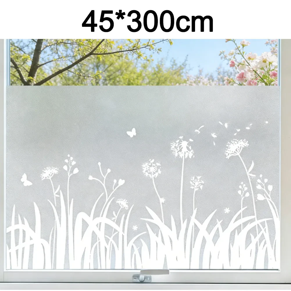 Elegant Dandelion Butterfly Frosted Glass Privacy Sticker PVC UV Resistant for Home Office 45x200cm or 45x300cm Size