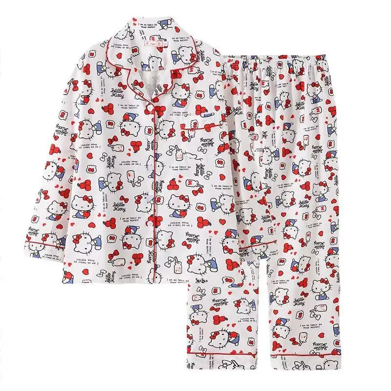 

Sanrios Kawaii Pajamas Hello Kittys Girls Long Sleeves Trousers Simple Loose Home Wear Printed Hot Selling Gift for Girlfriend