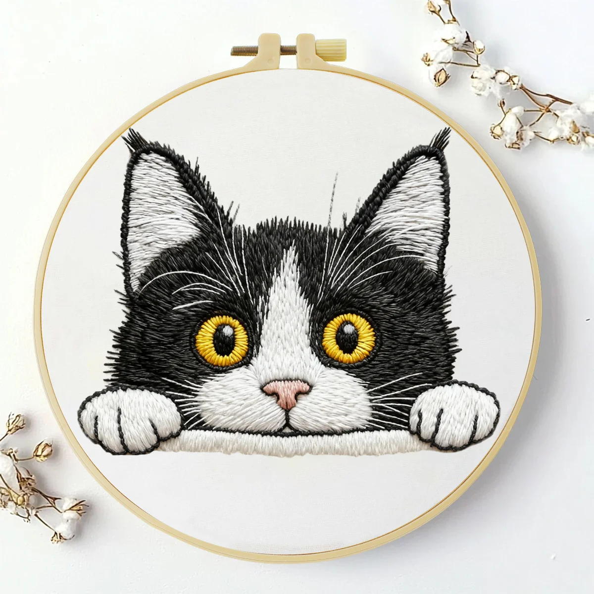 1 Stück 20X20CM/15X15CM 7,87/6,3 Zoll Katzen-Stickerei-Starter-Kit DIY-Kit DIY-Stickerei-Set für Anfänger – Detail 2