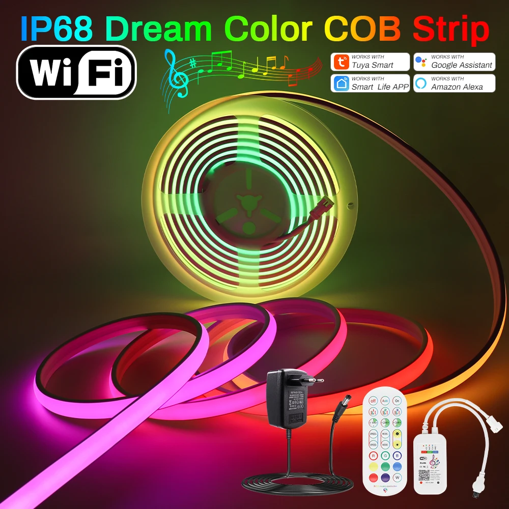 Waterproof Addressable RGB LED Strip Light Dream Color 24V COB Led Strip Dimmable Neon LED Strip RGBIC Running Strip Light Decor