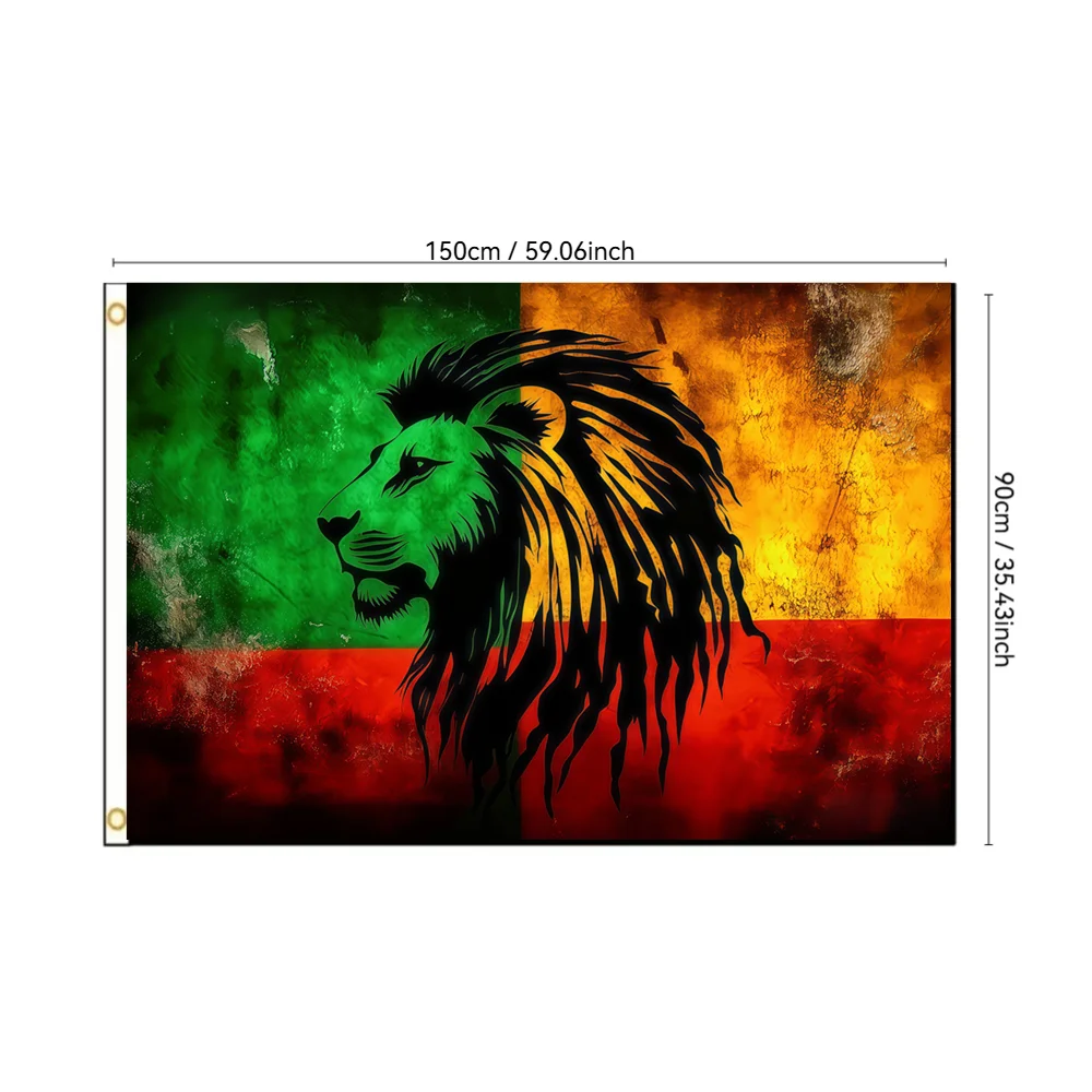 Rastafarian Lion Flag Green Yellow Red Reggae Colors Distressed Rasta Lion Banner 2x3ft 3x5ft Polyester for Outdoor Indoor Decor