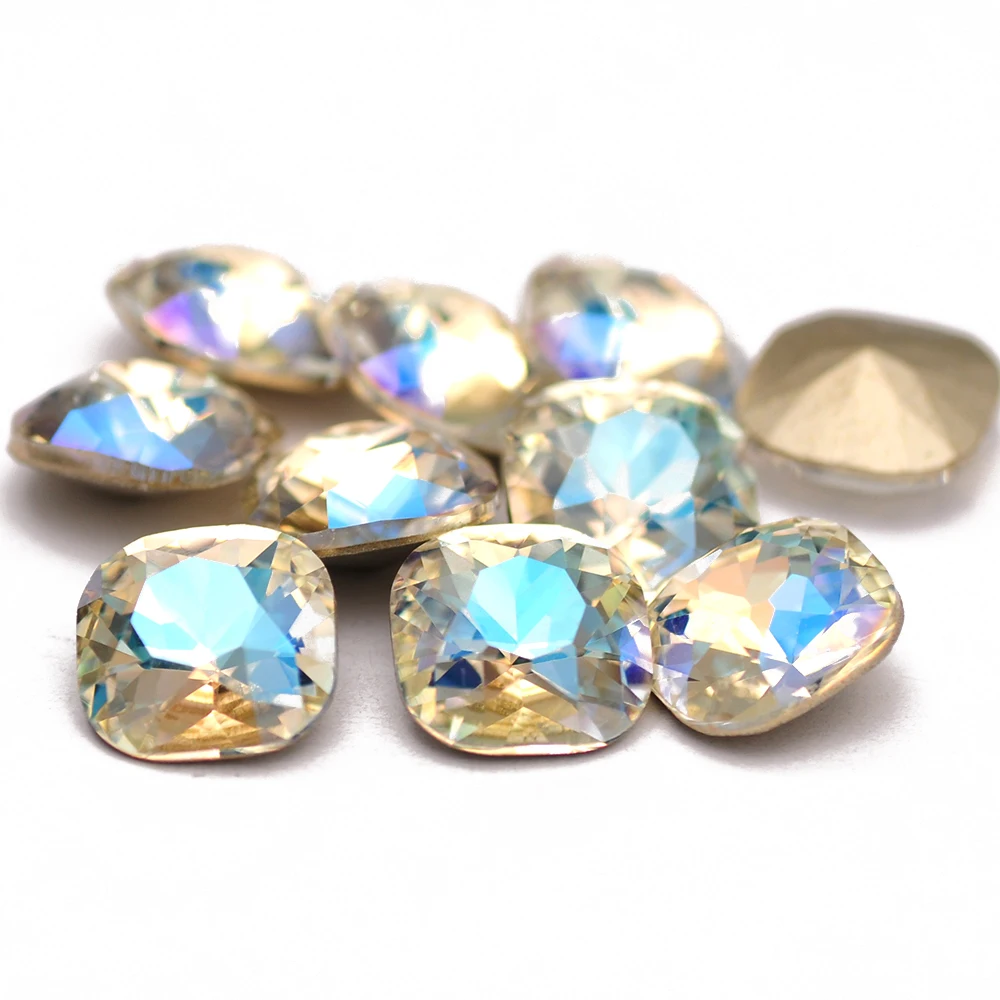 Glitter 10pcs Moonlight 5A Quality Glass Rhinestones Cushion Cut DIY Nail Art Accessories Decoration Crystal Stones