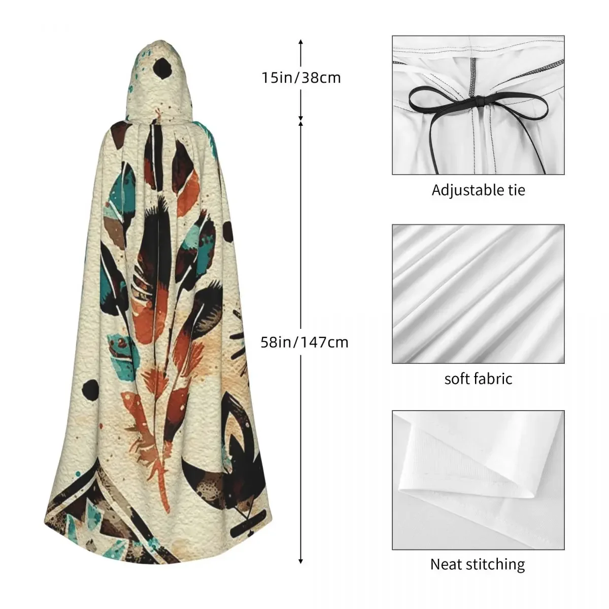 الأمريكية العرقية القبلية الفن المائية نمط طويل مقنعين عباءة الساحرة القرون الوسطى زي تأثيري كيب هالوين مصاص دماء الكبار #2