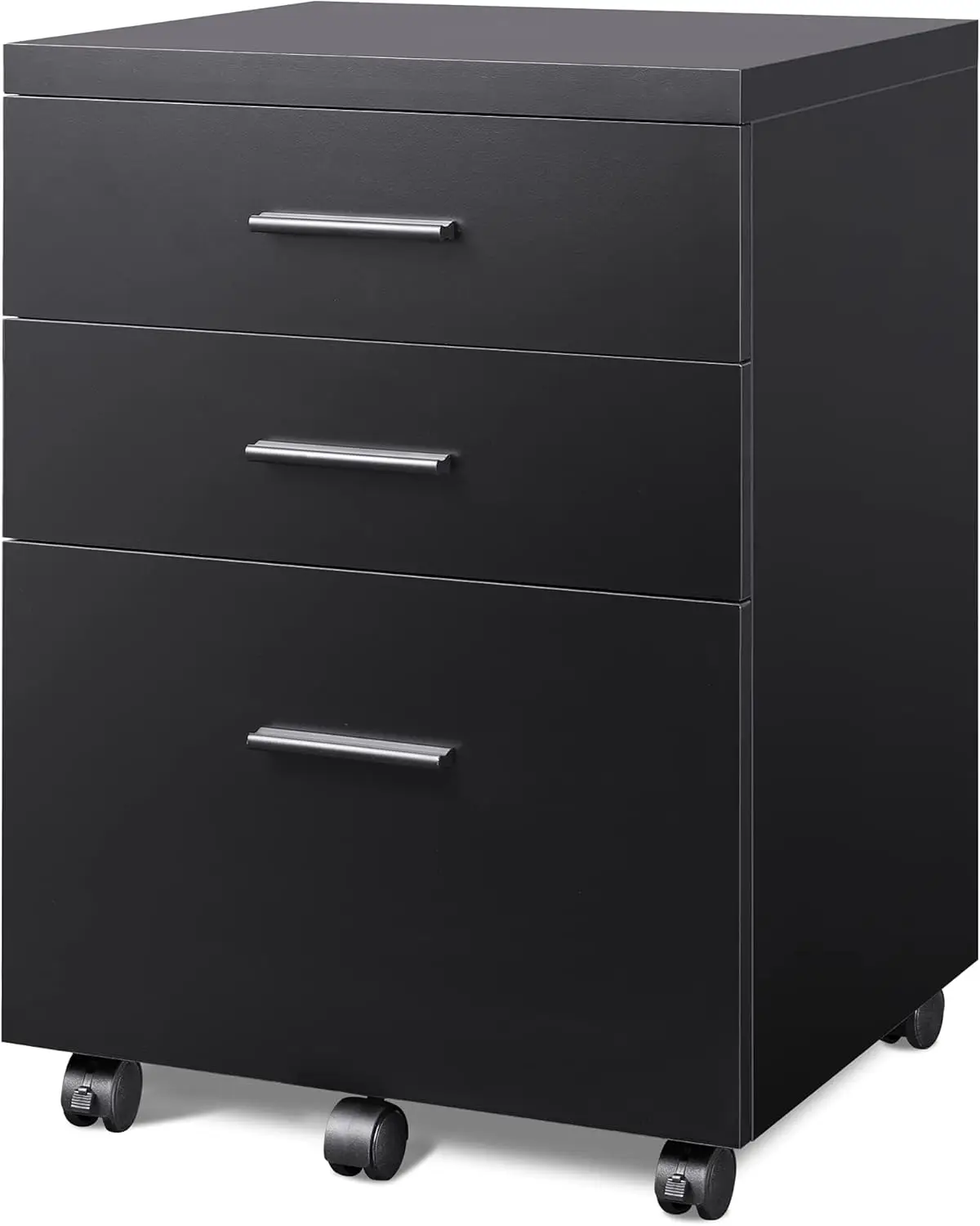 

3 Drawer File Cabinet for Home Office Wood Under Desk Filing Cabinet Rolling Printer Stand with Wheels Black