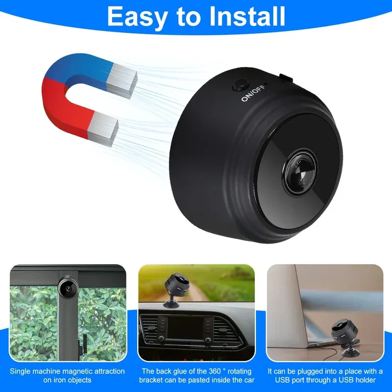 A9 Mini Security กล้อง 1080P HD Super Night Vision 6 IR LEDs Motion Sound Detection Magnetic Mount Low Power ชิป App AlertsCar