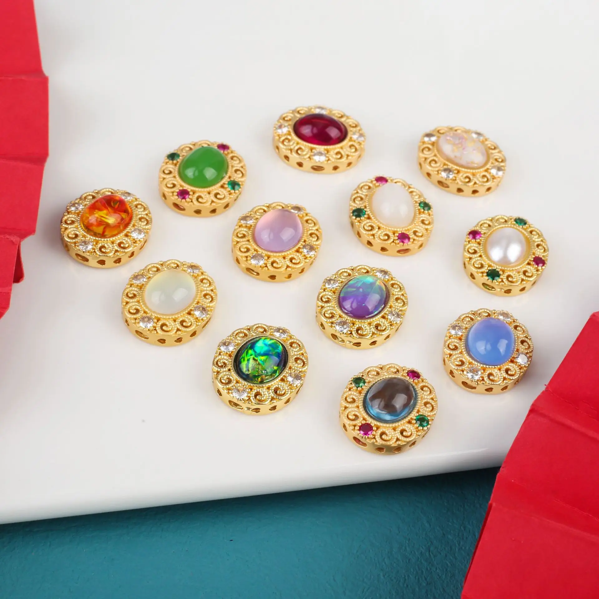 7pcs Copper Plating Hollow Multi-pass Ring Inlaid Pearl Spacer Beads Diy Bracelet Necklace Jewelry Accessories Wholesales