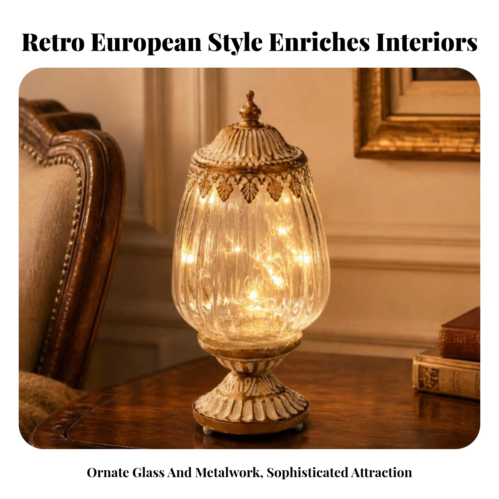 Vintage Ribbed Glass Lantern Ornately Detailed Decorative Object for Home Shelf or Tabletop Decor Display Use view 4