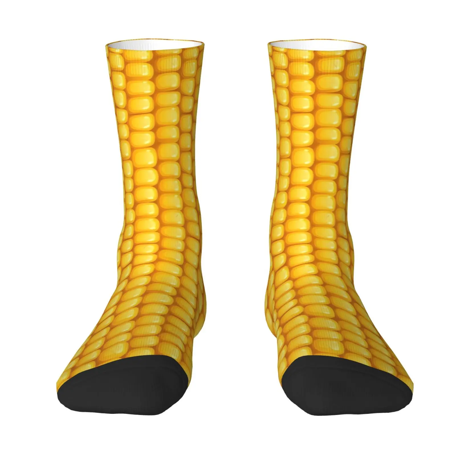 A Pair of Unisex Outdoor Mid-calf Socks with Corn-themed Printed Patterns Machine Washable Suitable for Outdoor Sports