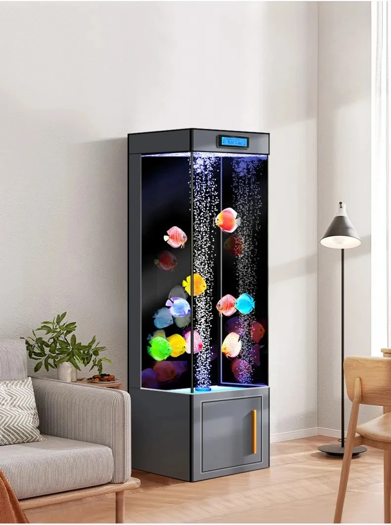 Filtration And Oxygen Generation Integrated Ultra-white Glass Aquarium Living Room New Intelligent Tubeless Vertical Fish Tank