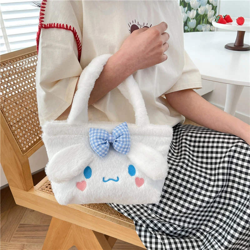 Kawaii Sanrio Cinnamoroll My Melody Kuromi Plush Tote Bags Cartoon Y2K Fashion Messenger Bags Stuffed Plushie Handbags Gift Girl