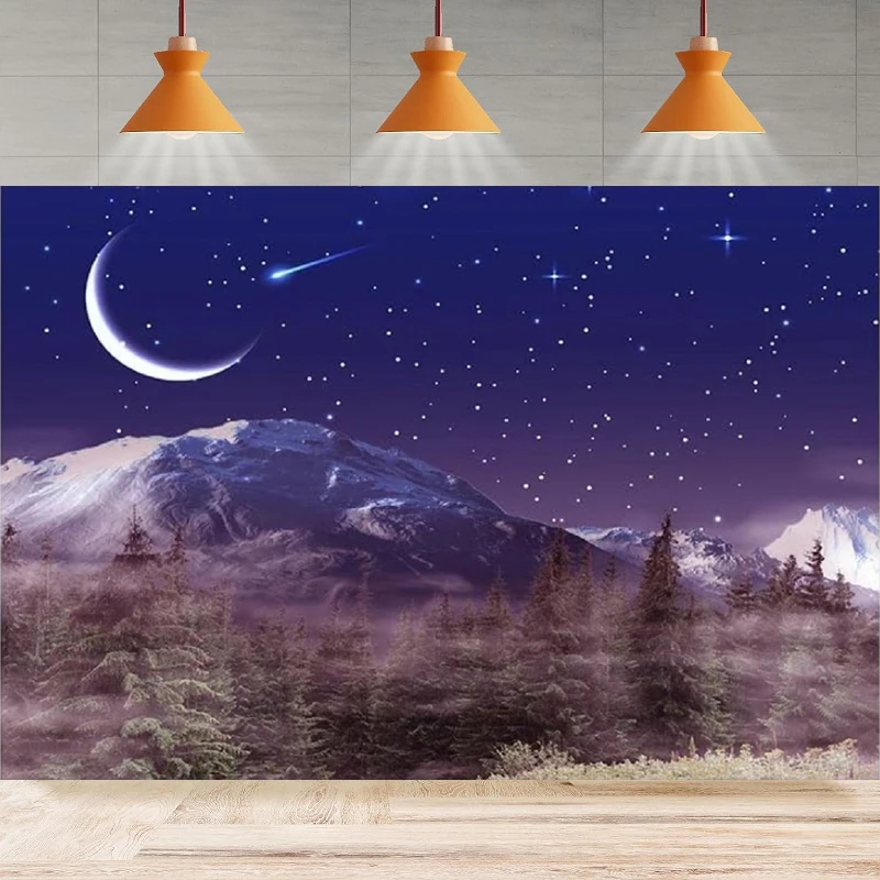 Moon Photography Backdrop Night Sky Starlight Mountain Forest Banner Background Poster Home Party Decor For Photo Studio Props