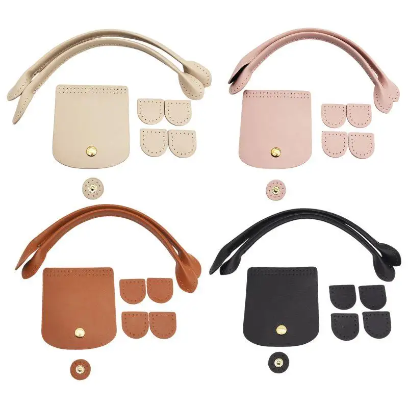 

1Set PU Leather Crochet Bag Parts With Hole Fashion Woven Bag Set Patchwork Handle Knitted Bag DIY Mini Dumpling Bag Accessories