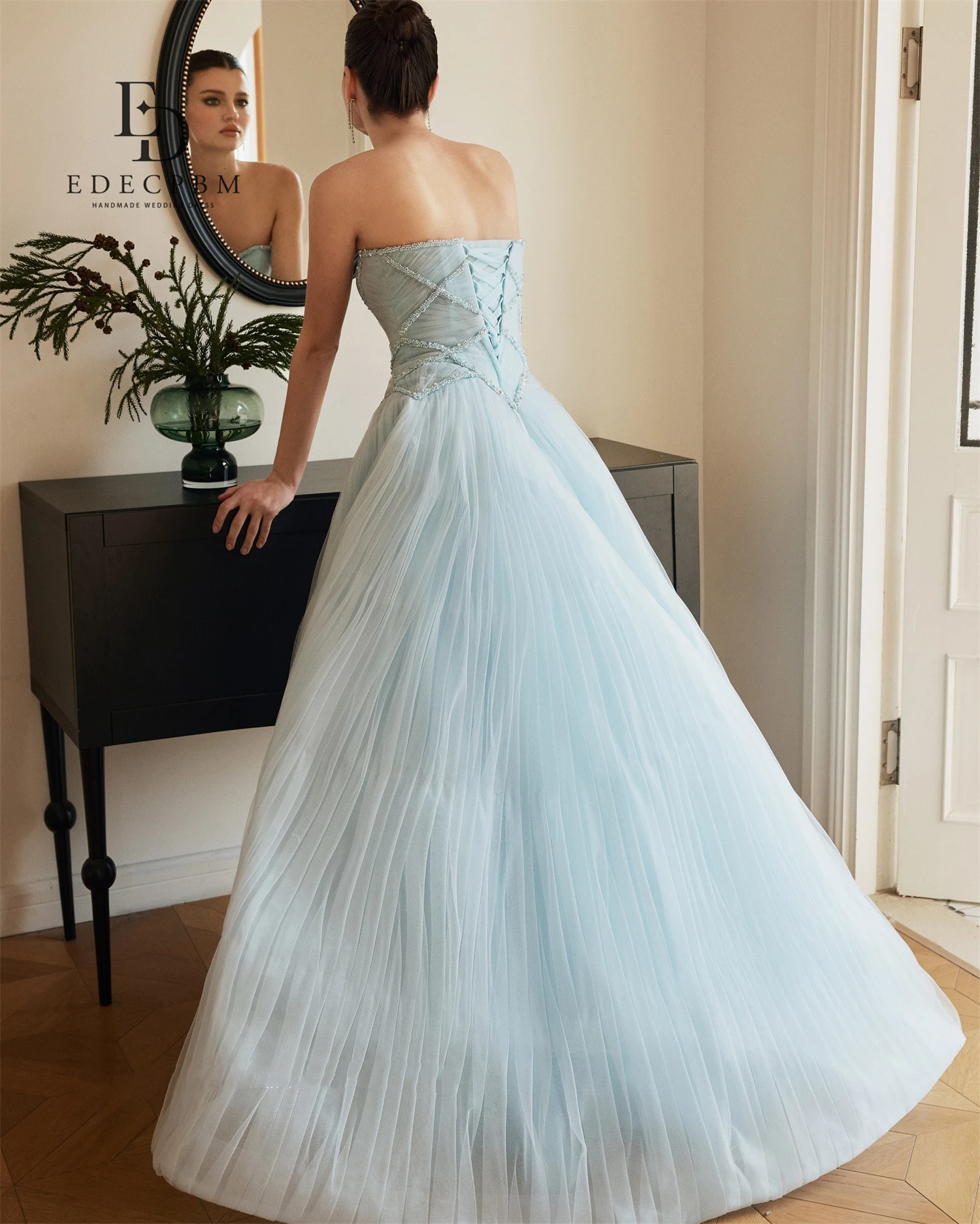 EDECPBM Customized Women's Evening Party Dresses for Special Occasions Wedding Dress Blue Sweetheart Prom Dresses 2025 Luxurious image 4