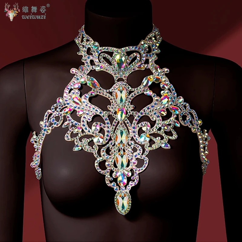 

Belly Dance Competition Accessories Women's Senior AB Stones Necklace Profession Performance Ornament Oriental Dance Chest Chain