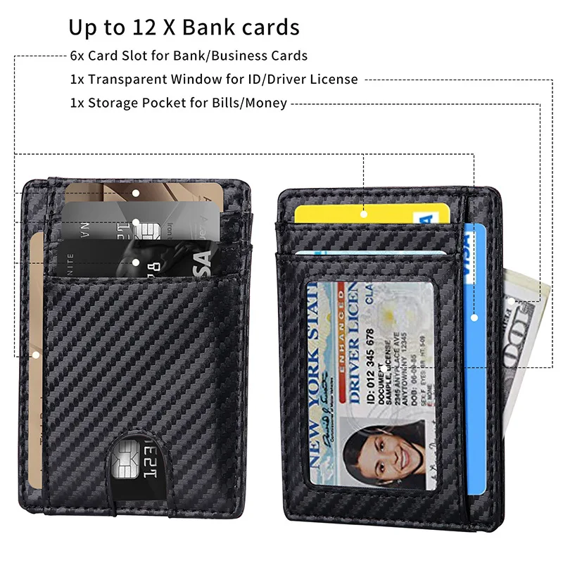 Slim Minimalist Ultra Thin Ins Wallets RFID ID VIP Credit Card Holder for Women and Men Real Leather Carbon Fiber Name card Box