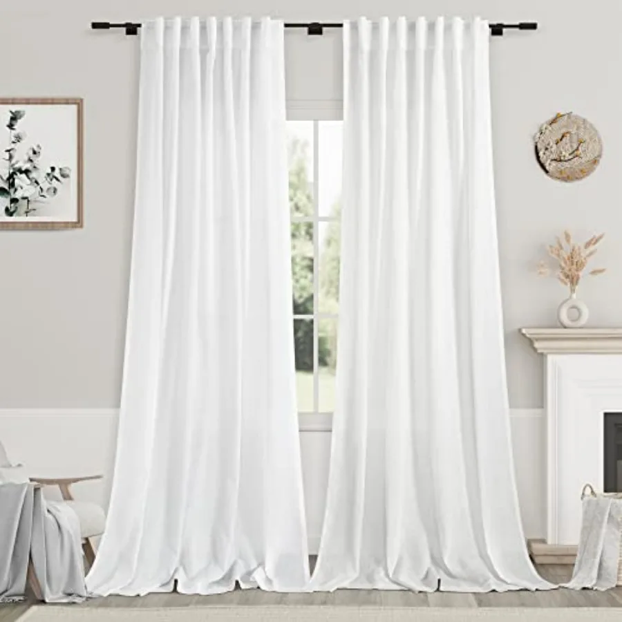 

Curtains 120 inch Extra Long for Living Room Back Tab Filtering Semi Sheer Drapes Farmhouse Coastal Decor Cotton Curtain for Fl