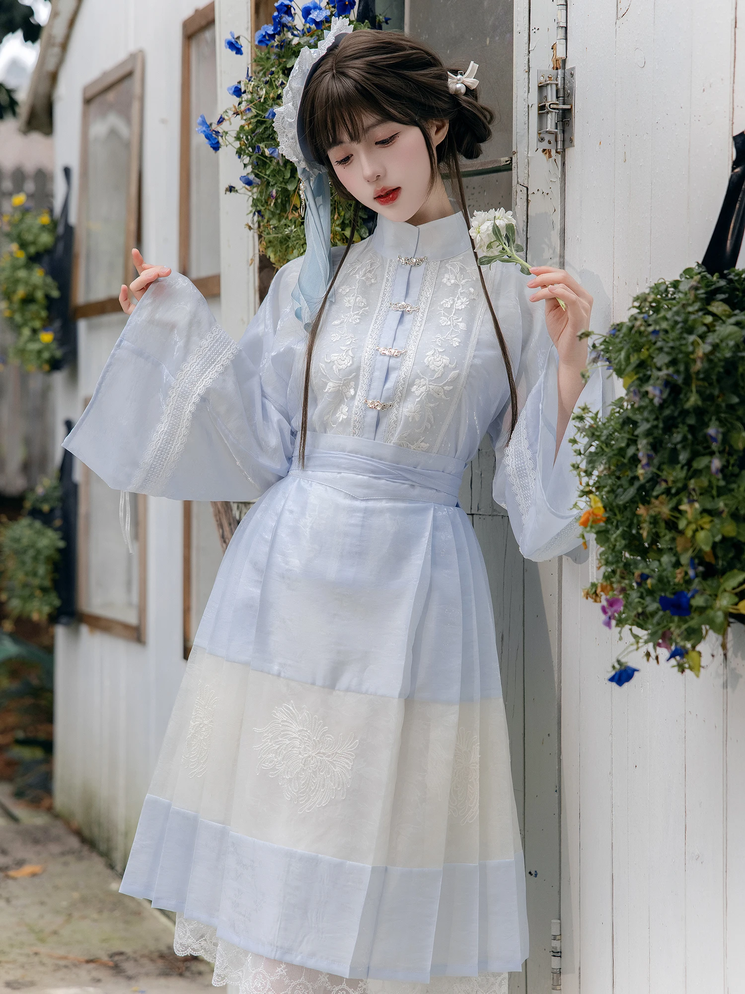 

Original Lace Stand Collar Button Front Set Improved Tail Skirt 2025 New Summer Collection Hanfu Women's Clothing