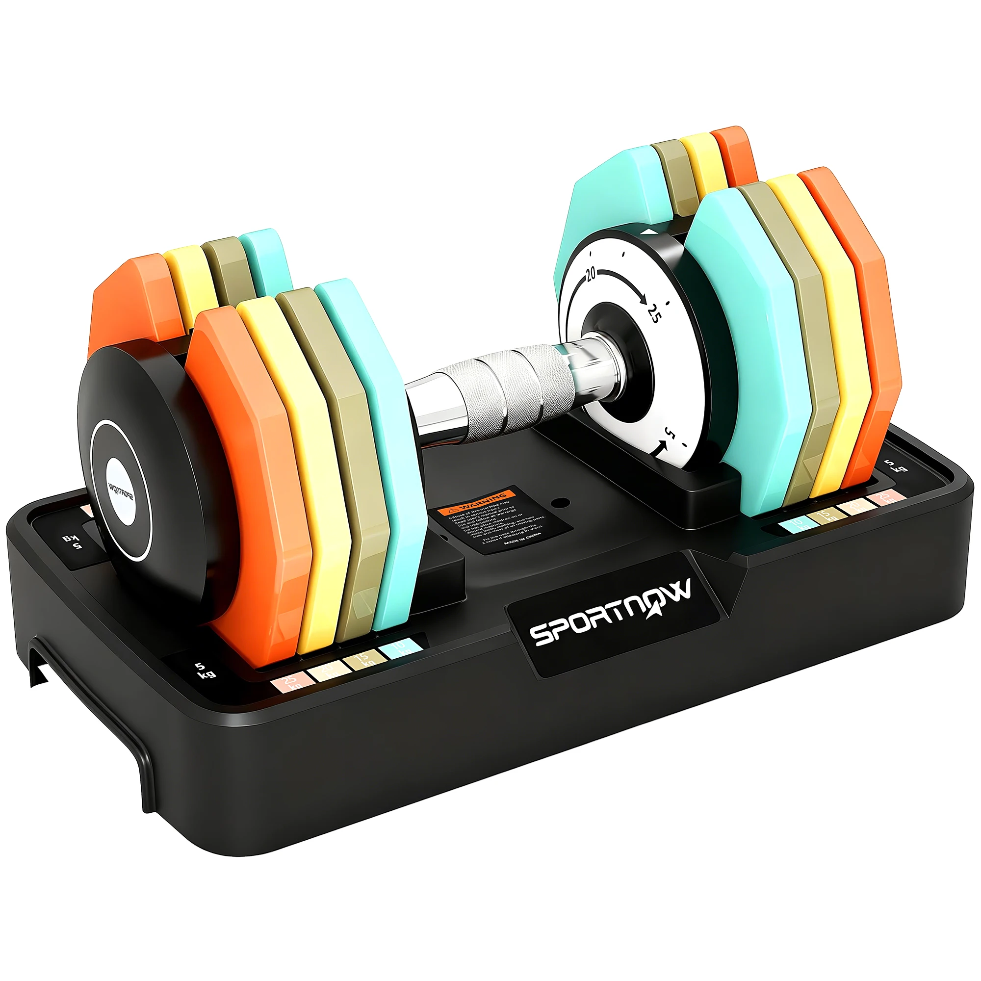 Sportnow 5-in-1 verstelbare dumbbell, 5-25 kg, met antislip basis en handvat, gewichten voor thuisgym