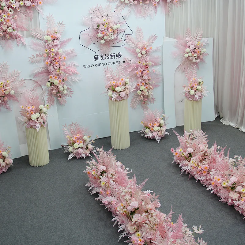 Custom Pink Series Wedding Floral Arrangement, Artificial Row, Table Flower, Road Lead, T Stage Backdrop, CornerBall