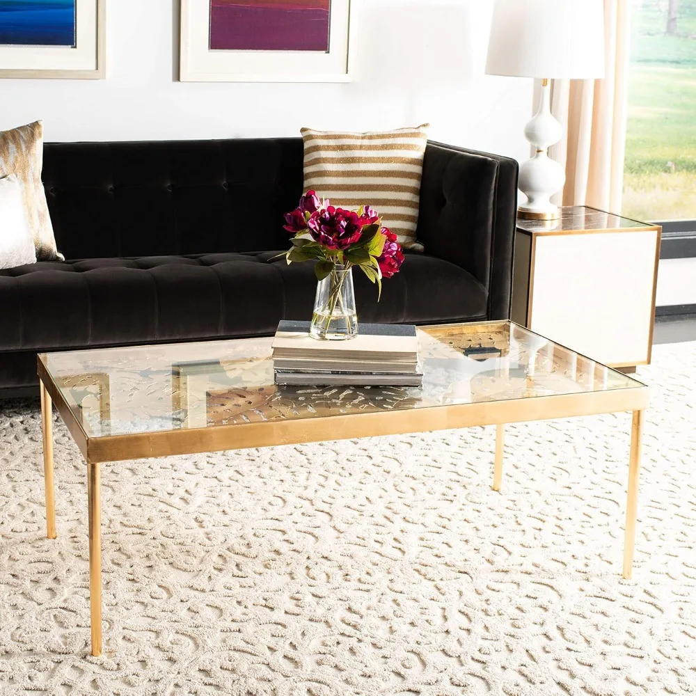 

Home Leilani Gold Leaf Palm Leaf Glass Top Coffee Table